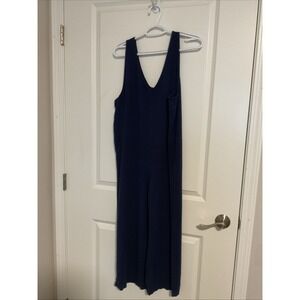 Double Zero Women's Jumpsuit Mystical Medium Blue Navy Linen Rayon Blend